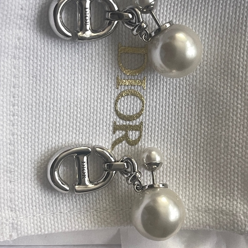 Dior Silver and Pearl Drop Earrings